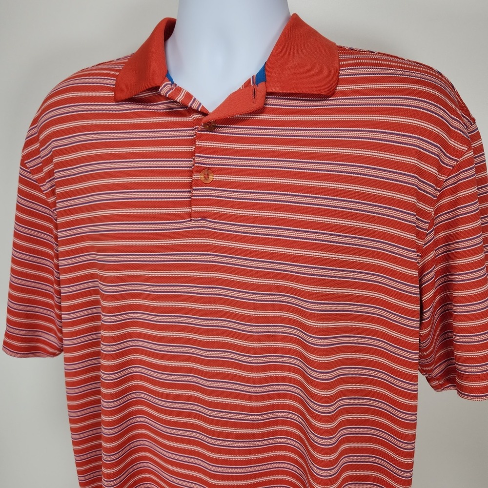 NIKE GOLF Mens XL Red Blue White Striped Fit Dry Short Sleeve Golf‎ Polo